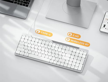 Earto CT100 Wireless Mechanical Keyboard, Ultra Slim 96%- 100 Keys Low Profile Mechanical Keyboard, Bluetooth/2.4G/ Wired, White LED Backlight, Windows& Mac Compatible Aluminum- Red Switch