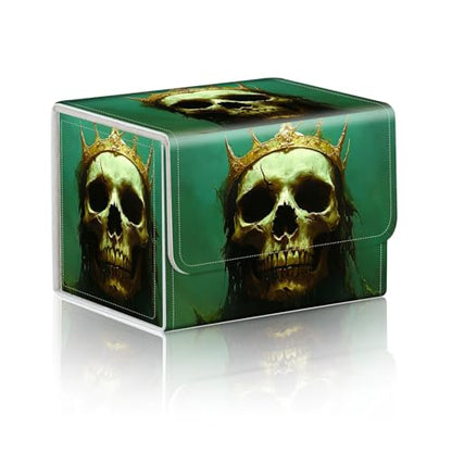 Trading Card Storage Box, Holds 100+ for MTG Cards, PU Leather with Magnetic Closure, Undead King Skull with Golden Crown Durable Deck Box for Magic the Gathering, Trading Card Games - color: Undead King Skull with Golden Crown