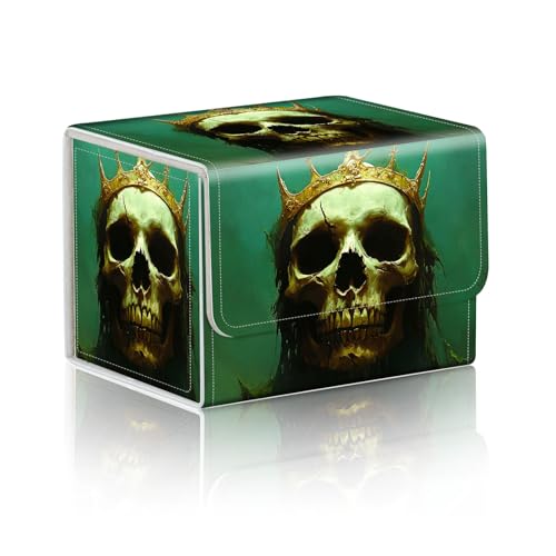 Trading Card Storage Box, Holds 100+ for MTG Cards, PU Leather with Magnetic Closure, Undead King Skull with Golden Crown Durable Deck Box for Magic the Gathering, Trading Card Games - color: Undead King Skull with Golden Crown