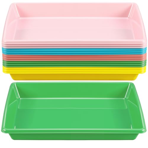 Maitys 15 Pcs Activity Plastic Art Trays 14.57 x 10.63 x 1.77 Inch Large Crafts Organizer Serving Storage Tray for Kids School Classroom DIY Project Painting Home Organizing Supply (Pastel) - color: Pastel