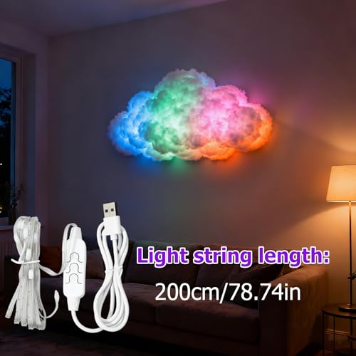 STHF DIY USB-Powered Thundercloud LED Light Decor | 3D Shapable Clouds Lamp, Unique Room Decor & Night Light for Bedroom, Gaming Room, Ceiling Ambiance & Party (8-Meter Cloud) - size: 8-meter cloud