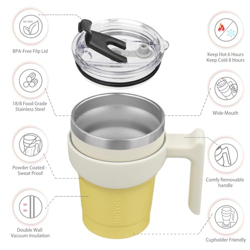 BJPKPK 10 oz Mini Tumbler with Lid, Straw & Handle, Insulated Steel Cup | Small, Spill Proof, Leak Proof, Thermal, Double Wall Vacuum, Sweatproof, Dishwasher Safe, BPA Free, Lemon - color: Lemon, size: 10 Ounces