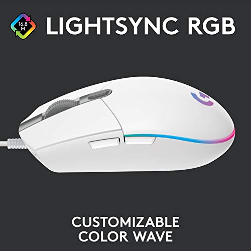 Logitech G G102 Light Sync Gaming Mouse, 8000 DPI, 6 Programmable Buttons, RGB, White - color: White