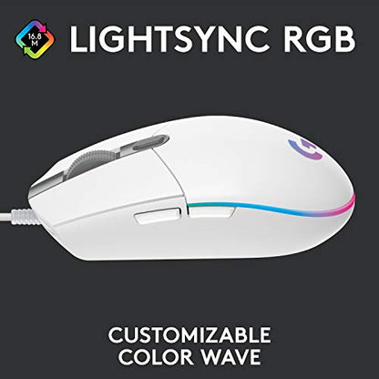 Logitech G G102 Light Sync Gaming Mouse, 8000 DPI, 6 Programmable Buttons, RGB, White - color: White