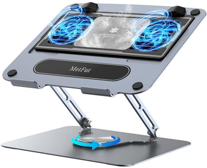 Metfut Laptop Cooling Pad with Detachable Fan & Cooler, Adjustable Height & Angle, 360 Rotation Base, Carbon Steel Framework, Ultra-Quiet & Super Sturdy for 15.6” Laptop, DJ Mixer Workstation (Grey) - color: Grey