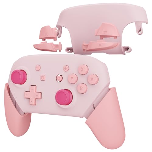 eXtremeRate Replacement Full Set Shell Button for Nintendo Switch Pro Controller, Cherry Blossoms Pink & Puffy Pink Faceplate Backplate Handles for Switch Pro Controller - color: Cherry Blossoms Pink & Puffy Pink