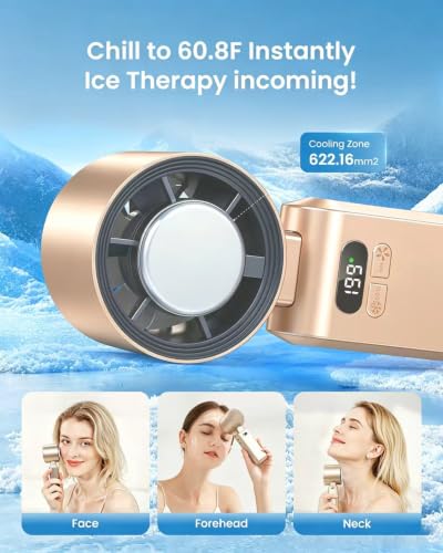 Handheld Portable Turbo Fan with Ice Cooler, Speed (1-199) 5500mAh Rechargeable Personal Fan,[20H Cooling Time] Mini Yet Powerful [20000 RPM] Small Pocket Fans for Travel/Outdoor/Home/, Gold Pink - color: Gold Pink