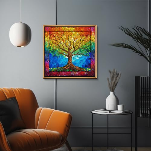 PICKFORU Stained Glass Puzzles for Adults 1000 Pieces and up, Mosaic Tree of Life Puzzle Unique Rainbow Puzzles, Colorful Difficult Jigsaw Puzzles for Adults - style: Tree of Life