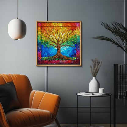 PICKFORU Stained Glass Puzzles for Adults 1000 Pieces and up, Mosaic Tree of Life Puzzle Unique Rainbow Puzzles, Colorful Difficult Jigsaw Puzzles for Adults - style: Tree of Life
