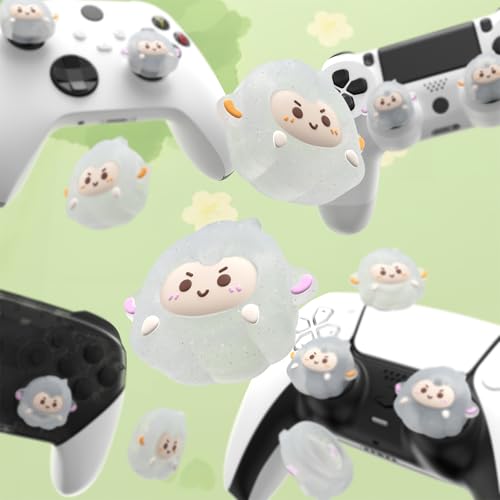 PlayVital Cute Thumb Grip Caps for ps5/ps5 Edge Controller, Joystick Caps for Switch 2 Pro/Switch Pro Controller, Thumbstick Cover for Xbox Series X/S, Elite Series 2, Xbox One - Fuzzy Sheep - color: Fuzzy Sheep