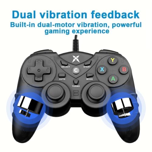 NBCP Wired PS3 PC Game Controller TV Box USB Steam Gamepad joystick Joypad with Dual Vibration Feedback Turbo Trigger for Windows 7/8 /8.1/10/ Laptop - color: Black for Wired PC