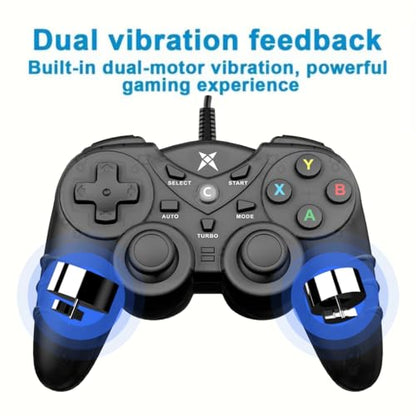 NBCP Wired PS3 PC Game Controller TV Box USB Steam Gamepad joystick Joypad with Dual Vibration Feedback Turbo Trigger for Windows 7/8 /8.1/10/ Laptop - color: Black for Wired PC