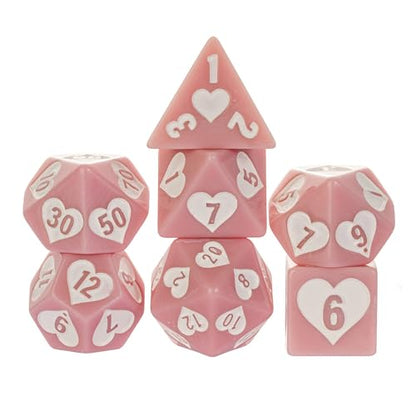 7 Piece Pink DND Dice Set, Heart Resin Polyhedral Dice Set for D&D Role Playing Game and Other Tabletop Games - color: Heart/Pink