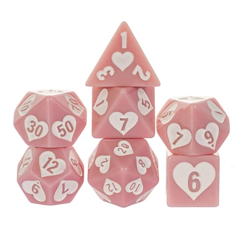 7 Piece Pink DND Dice Set, Heart Resin Polyhedral Dice Set for D&D Role Playing Game and Other Tabletop Games - color: Heart/Pink