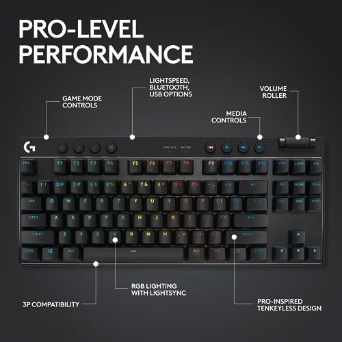 Logitech G PRO X TKL Lightspeed Wireless Gaming Keyboard (Linear) - Black | Lightspeed wireless, Ultra-Portable Tenkeyless Design, LIGHTSYNC RGB, PBT keycaps, Linear Switches - color: Black, size: TKL - Wireless, style: Linear