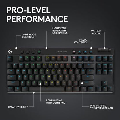 Logitech G PRO X TKL Lightspeed Wireless Gaming Keyboard (Linear) - Black | Lightspeed wireless, Ultra-Portable Tenkeyless Design, LIGHTSYNC RGB, PBT keycaps, Linear Switches - color: Black, size: TKL - Wireless, style: Linear