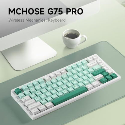 MCHOSE G75 PRO 75% Wireless Mechanical Keyboard, TKL Keyboards Tri-Mode BT5.0/2.4GHz/USB-C, Hot Swap Custom Creamy Keyboards Linear Switch, Double Shot PBT Keycaps RGB LED Backlit, White&Green - color: Green