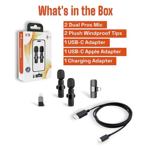JLB Wireless Lavalier Lapel Microphone 2-Pack for iPhone, iPad & USB-C | Plug & play, noise canceling, 360° pickup, reverb mode, 65ft range — for podcast, vlog & livestream