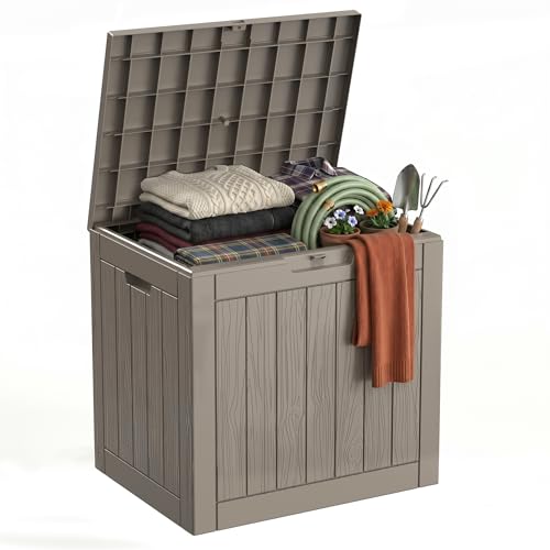 35 Gallon Waterproof Outdoor Storage Box,Deck Boxs for Outdoor and Indoor Use,Deck Storage Box for Picnic Supplies,Gardening Tools,Lockable and Easy to Install(Grey) - color: Grey, size: 35 Gallon