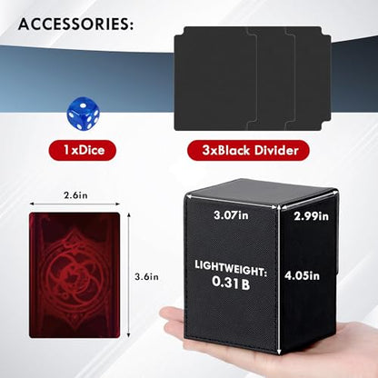 180+ Card Deck Box with 3 Dividers and Game Dice | red, dustproof, waterproof leather holds 180+ sleeved cards 110+ single-sleeved cards, 80+ double-sleeved - color: Red