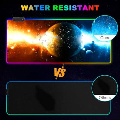 ARTSO RGB Gaming Mouse Pad Large, Extended LED Mouse Mat XXL 35.4x15.7 inch, 14 Lighting Modes, 2 Brightness, Non-Slip Rubber Base Mousepad Waterproof Keyboard Mat,Universe Space Starry Sky - color: Universe Space Starry Sky