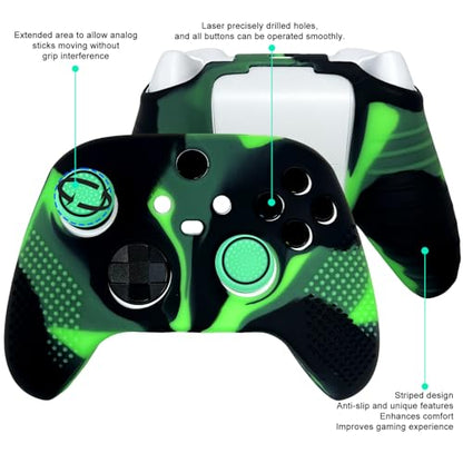 Anti-Slip Green Black Controller Skin,Studded Edition Protective Silicone Cover Skin Grips Compatible with Xbox Series X/S Controller and 6 PCS Thumb Grips Caps. - color: Green Black