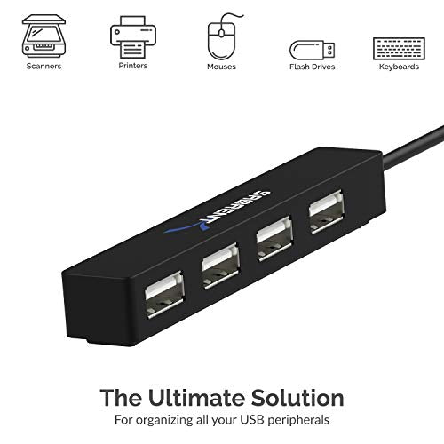 SABRENT 4-Port Portable USB 2.0 Hub for Laptop & Tablet (HB-MCRM) | Compact travel hub; 9.5-inch cable; for Ultrabook, MacBook Air, Windows tablet PC - size: 4-PORT