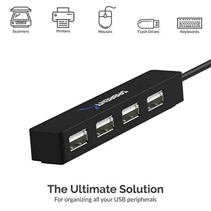 SABRENT 4-Port Portable USB 2.0 Hub for Laptop & Tablet (HB-MCRM) | Compact travel hub; 9.5-inch cable; for Ultrabook, MacBook Air, Windows tablet PC - size: 4-PORT