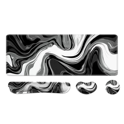 Desk Pad and Keyboard Wrist Rest, Large Mouse Pad + Keyboard Pad+Mouse Wrist Support, Non-Slip Desk Mat Protector for Office, Home 31.5×11.8 Inches Black & White Abstraction - color: Black & White Abstraction