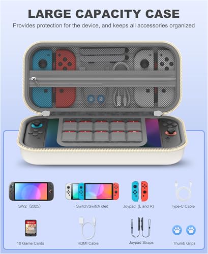 Kawaye Switch 2 Case for Switch Game Compatible with Nintendo Switch 2 and Switch/OLED Console, Switch Carrying Case Hard Shell Protective for Nintendo Switch 2 Accessories-White - color: White
