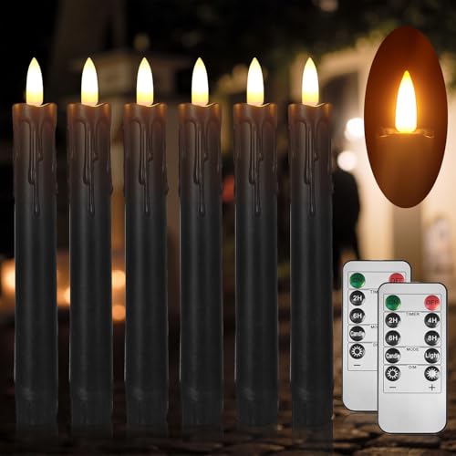6.7 Inch Black Flameless Taper Candles, Short Taper Candles Battery Operated with Flickering 3D Flame, Led Candle Sticks Safe for Windowsill Wedding Home Halloween Decor, Set of 6 - color: Black