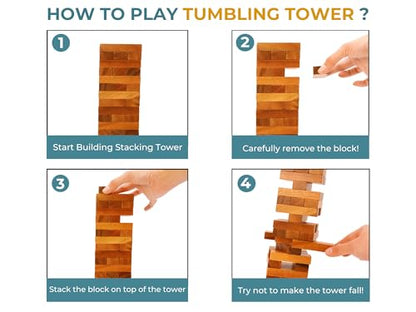 BSIRI Wooden Tumbling Tower Family Game for Senior and Adult and Classic Stacking Party Block for Challenging Your Skills Wood Stack Towers Wooden Board Seniors Games for Adults - style: Wooden Tumbling Tower