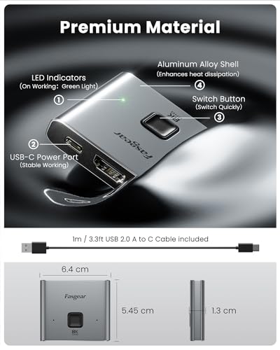 Fasgear HDMI 2.1 Splitter Switch Directional 2 in 1 Out | 8K@60Hz/4K@120Hz, For TV X-Box PS5 Gaming Consoles, Roku Fire Stick, Projectors Monitors Laptops
