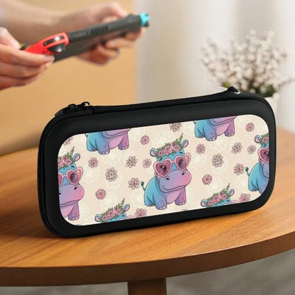 PPIKTC Portable Game Protection Case Compatible with Nintendo Switch, Hard Shell Shockproof Carrying Case, Heart Glasses Hippo Game Bag - color: Design (331)