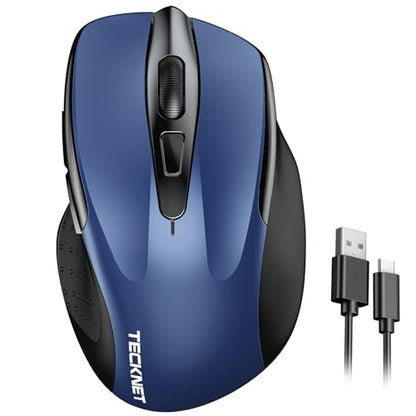 TECKNET Wireless Mouse Rechargeable, 2.4G Computer Mice with USB-A Receiver | 2.4G Connection, 800mAh Battery, 3X Faster Charging, Silent Click, 6-Level 4800 DPI, Ergonomic Design for All-day Comfort - color: Blue