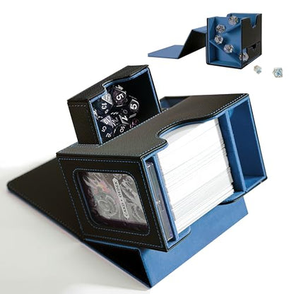 Commander Deck Box for MTG with Dice Tray - Card Deck Box Fits 100 Double-Sleeved Cards & 35PT Card Brick with Commander Display & Magnetic Holder for TCG/CCG Games-Black/Blue - color: Black Blue