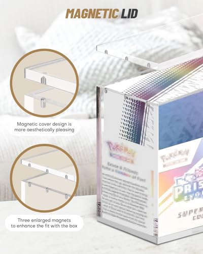 Clear Acrylic Display Box Compatible with Prismatic Evolutions Super Premium Collection Box Stackable 5mm Thick Acrylic Collectibles Protector with Magnets Lid (14.3x3.3x6.8in) - size: 14.3x3.3x6.8in