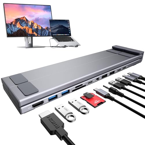 Laptop Docking Station Stand,11 in 1 Laptop Dock Stand with 4K HDMI | 4K@60Hz HDMI, 2 USB A 3.0, 2 USB A 2.0, PD 100W, USB C 3.0+SD&TF+Audio Compatible with Mac Pro/Air/Dell/HP/Surface/Lenovo - style: M92 11 in 1