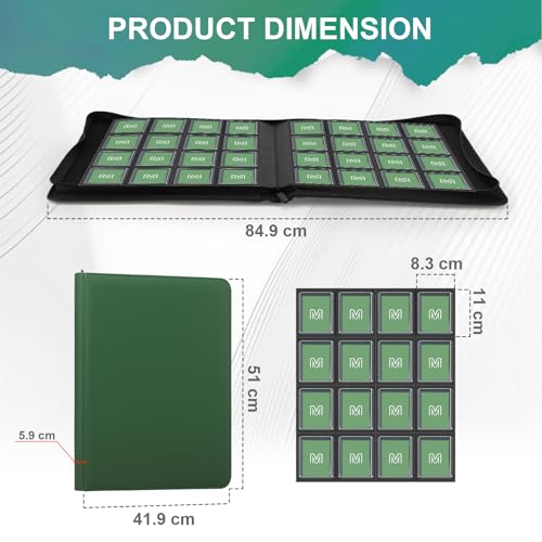 16 Pocket Toploader Binder,Holds 640 TopLoaders (16Dark Green) | Top Loader Binder for 3" x 4"Rigid Cards,Sleeves Card Collection Binder,20 Double Sided Pages with Trading & Sports Holder - color: 16Dark Green