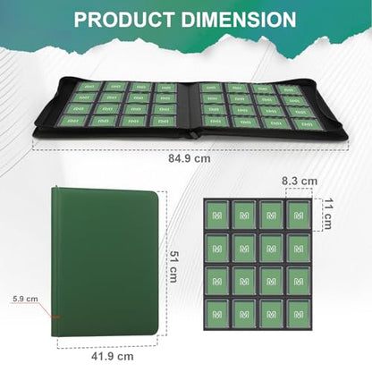 16 Pocket Toploader Binder,Holds 640 TopLoaders (16Dark Green) | Top Loader Binder for 3" x 4"Rigid Cards,Sleeves Card Collection Binder,20 Double Sided Pages with Trading & Sports Holder - color: 16Dark Green