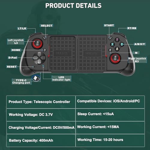 iOS/Android/PC Wireless Game Controller, Mobile Gamepad Joystick for iPhone 16/15/14/13, iPad, Samsung Galaxy/LG/TCL Phone Tablet- Hall Trigger - Call of Duty, Genshin Impact, Cloud Game, Delta Emulator - color: Black