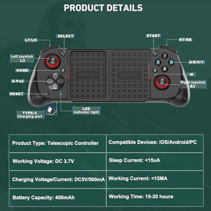 iOS/Android/PC Wireless Game Controller, Mobile Gamepad Joystick for iPhone 16/15/14/13, iPad, Samsung Galaxy/LG/TCL Phone Tablet- Hall Trigger - Call of Duty, Genshin Impact, Cloud Game, Delta Emulator - color: Black