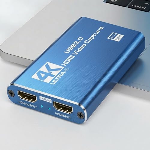 USB 3.0 HDMI Video Capture Card, 4K@30Hz Input, Full HD 1080P Recording for Gaming, Live Streaming, Video Conference, Compatible with PC, Phone, Camera, TV,Blue - color: blue