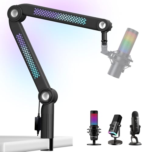YOUSHARES RGB Mic Arm, Adjustable Boom Arm with RGB Control, Multiple Adapters, Compatible with Blue Yeti, HyperX，FIFINE AM8, Shure Mic，Rode and More, Perfect for Podcasting, Streaming and Gaming - color: RGB Mic Boom Arm for All Mics