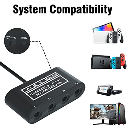 Gamecube Controller Adapter for Switch /OLED /Switch 2, Gamecube Adapter Compatible with PC Wii U with 4 Ports 6 FT Cable Support Turbo and Vibration for Gamecube Controller Play Super Smash Bros