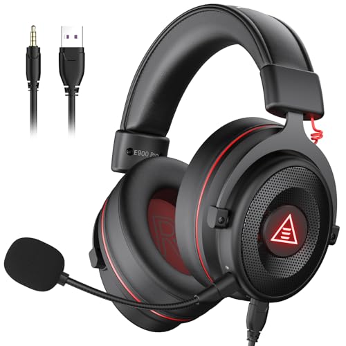 EKSA E900 Pro USB Gaming Headset for PC - Computer Headset with Detachable Noise Cancelling Mic, 7.1 Surround Sound, 50MM Driver - Headphones with Microphone for PS4/PS5, Xbox One, Laptop, Office - color: Wired Black-Red