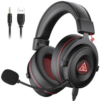 EKSA E900 Pro USB Gaming Headset for PC - Computer Headset with Detachable Noise Cancelling Mic, 7.1 Surround Sound, 50MM Driver - Headphones with Microphone for PS4/PS5, Xbox One, Laptop, Office - color: Wired Black-Red