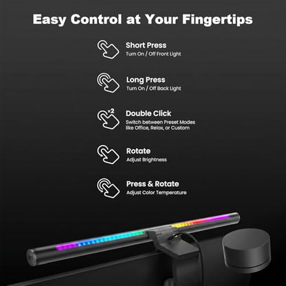 YEELIGHT Monitor Light Bar RGB Backlight, Ra98 Computer Lamp Works with Matter & Alexa for Home Office Gaming, 350LM Dimmable No Glare Eye-Care LED Screen Bar, USB Desk Lamp with Screen & Music Sync - color: Black