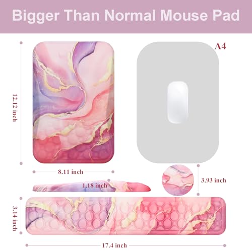 Ospelelf Ergonomic Mouse Pad and Keyboard Wrist Rest Support, Wrist Rest for Computer Keyboard, Office, Gaming, Pink - color: Pink Marble