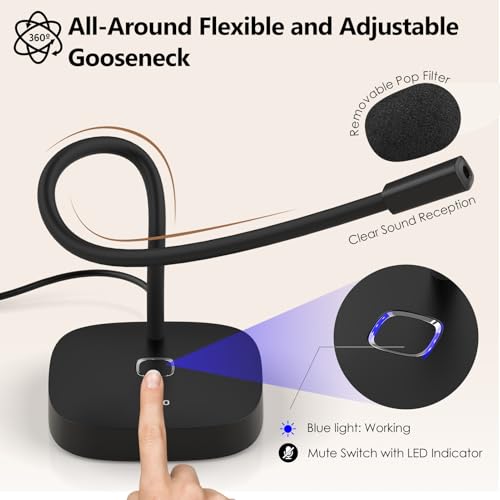 MillSO USB Computer Microphone with Mute Button 360 Degree Adjustable Gooseneck Plug&Play Omnidirectional External USB Microphone for Laptop, PC, Desktop - 1.4M/4.6FT